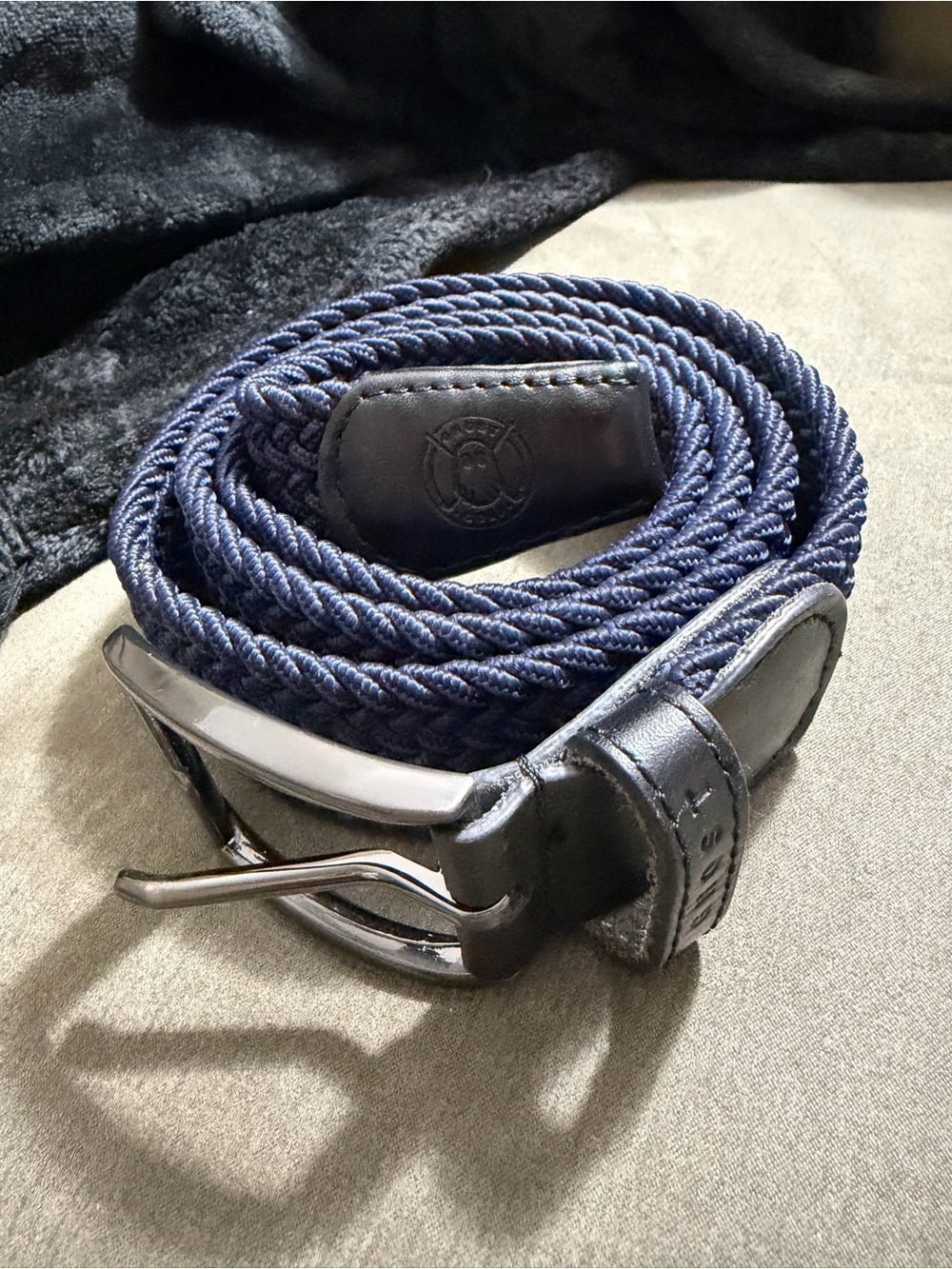 Ghost Golf - Men's Navy Woven Belt with Black Leather Trim